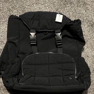 Black Quilted Men's Roll-Top Backpack